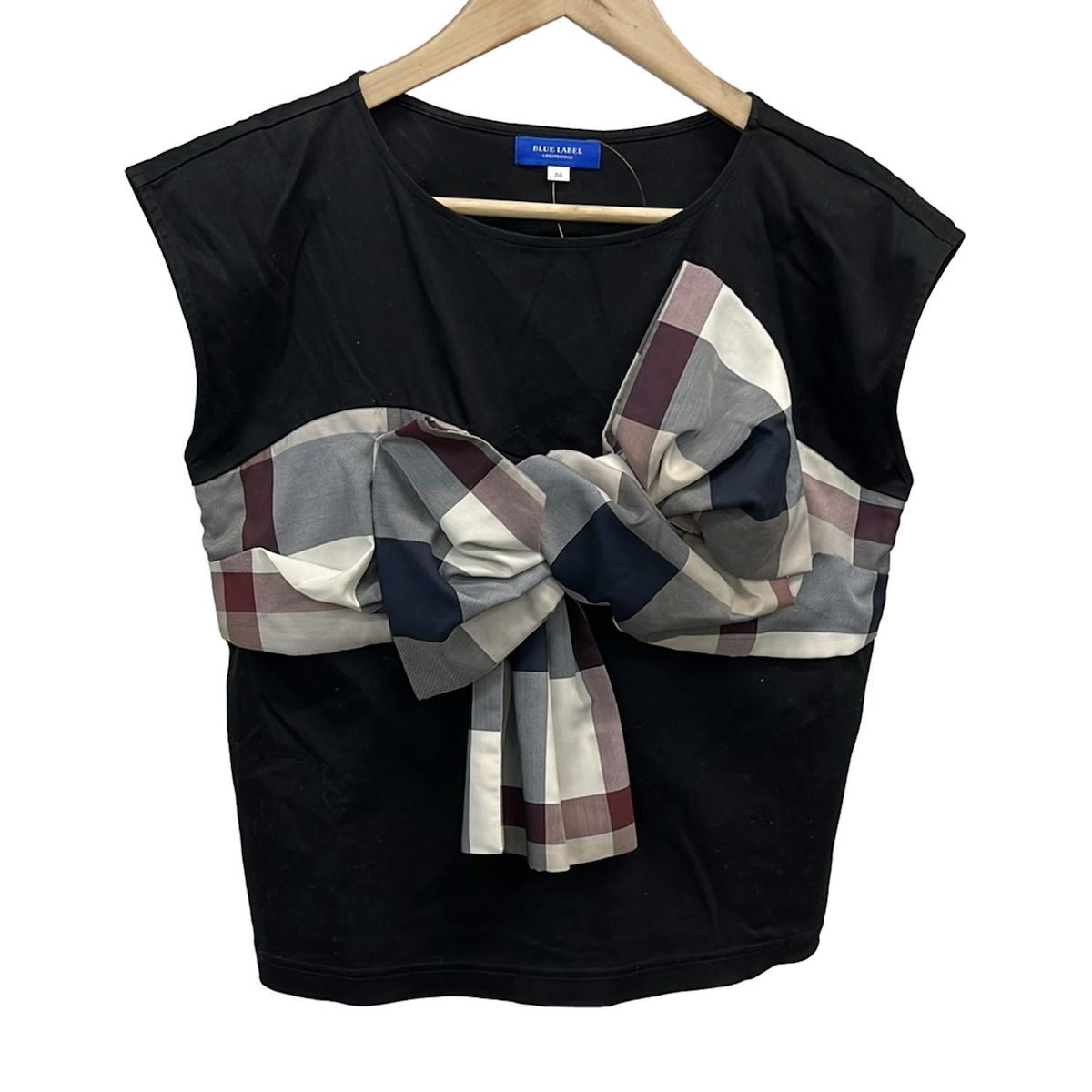 ブルーレーベルクレストブリッジ ノースリーブTシャツ サイズ38 M レディース - 黒×ボルドー×マルチ チェック柄|リボン
