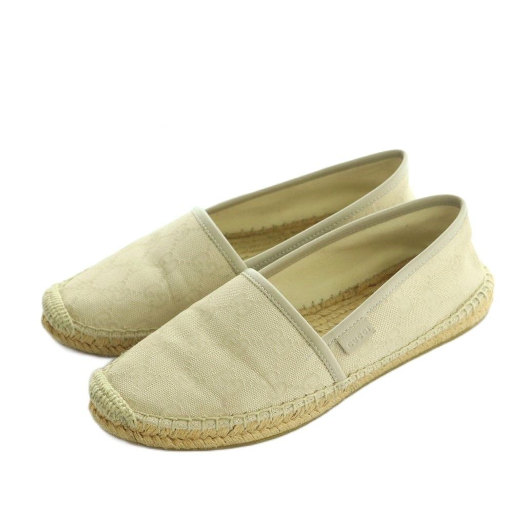 グッチ GUCCI エスパドリーユ スリッポン シューズ GGキャンバス 35 22.0 cm アイボリー ベージュ 466902 |MI OS