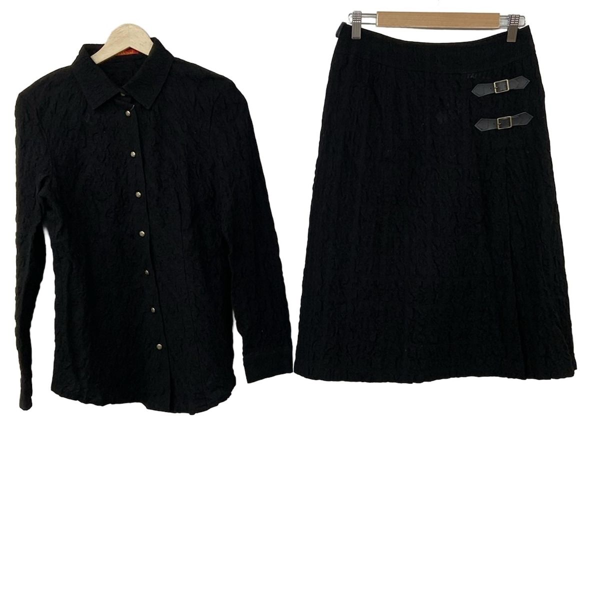 ヨークランド スカートセットアップ サイズ11 AR M レディース - 黒 エンボスチェック加工