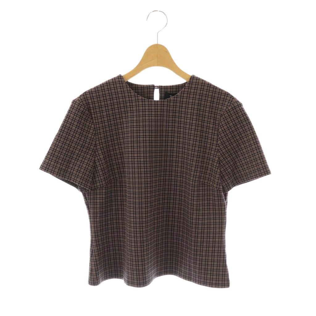 【中古】未使用品 セオリー 25AW Knit Plaid Minimal Tee Tシャツ チェック カットソー 半袖 M ブラウン ブラック セオリー Theory 25AW Knit Plaid Minimal Tee Tシャツ チェック
