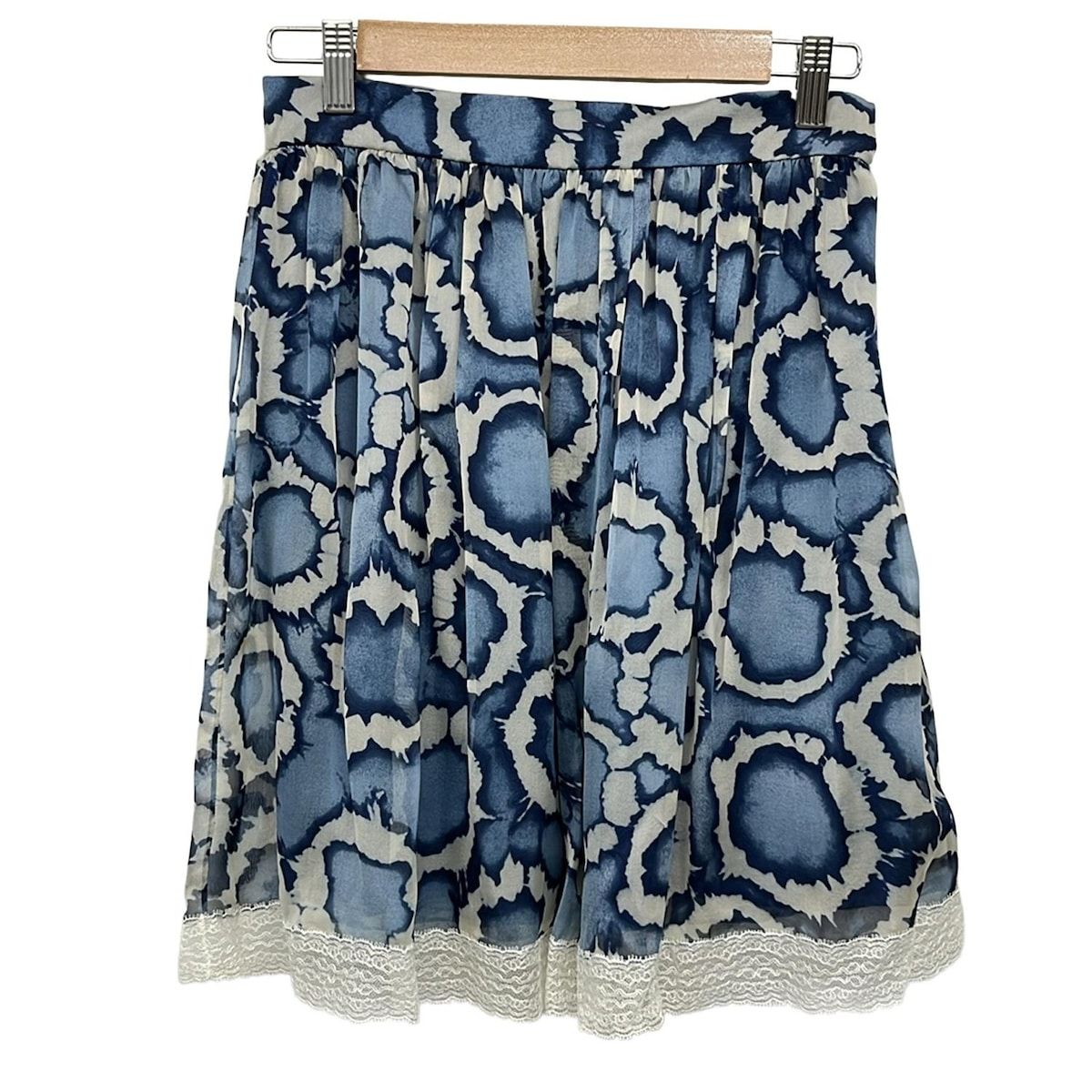 DIOR ChristianDior ディオール クリスチャンディオール スカート サイズ42 L レディース - ネイビー×白 ひざ丈 シルク レース