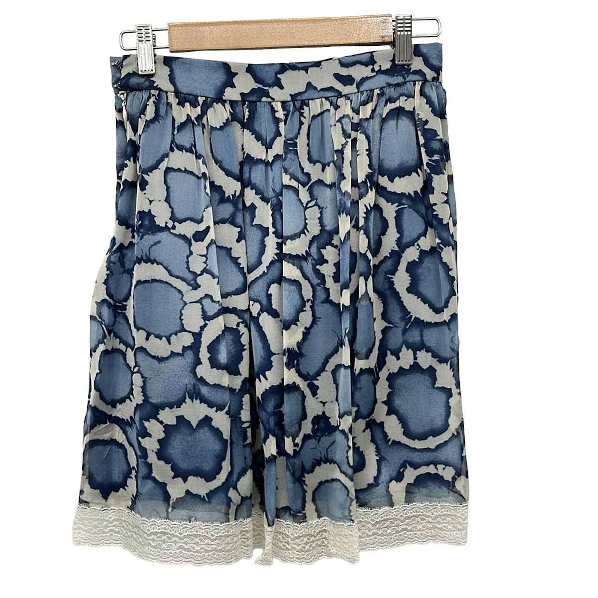 DIOR|ChristianDior ディオール|クリスチャンディオール スカート サイズ42 L レディース - ネイビー×白 ひざ丈|シルク|レース