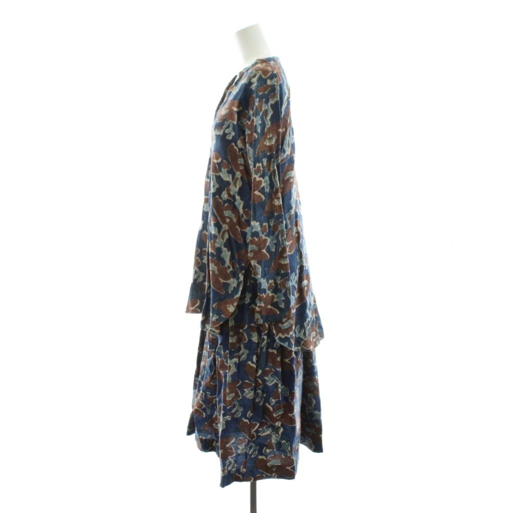 フォーティーファイブアールピーエム 藍カディシルクサテンプリント セットアップ チュニック カットソー 長袖 フ スカートミモレ ロング 花柄 2 青 ブルー 茶 ブラウン 7093037 7094006 |KU