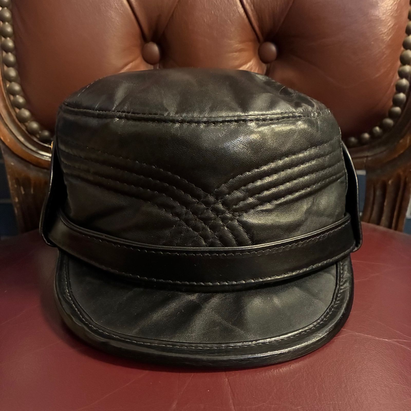 激 MADE IN JAPAN製 2007年モデル 本革 レザーコサックアーミーキャップ ブラック Lサイズ