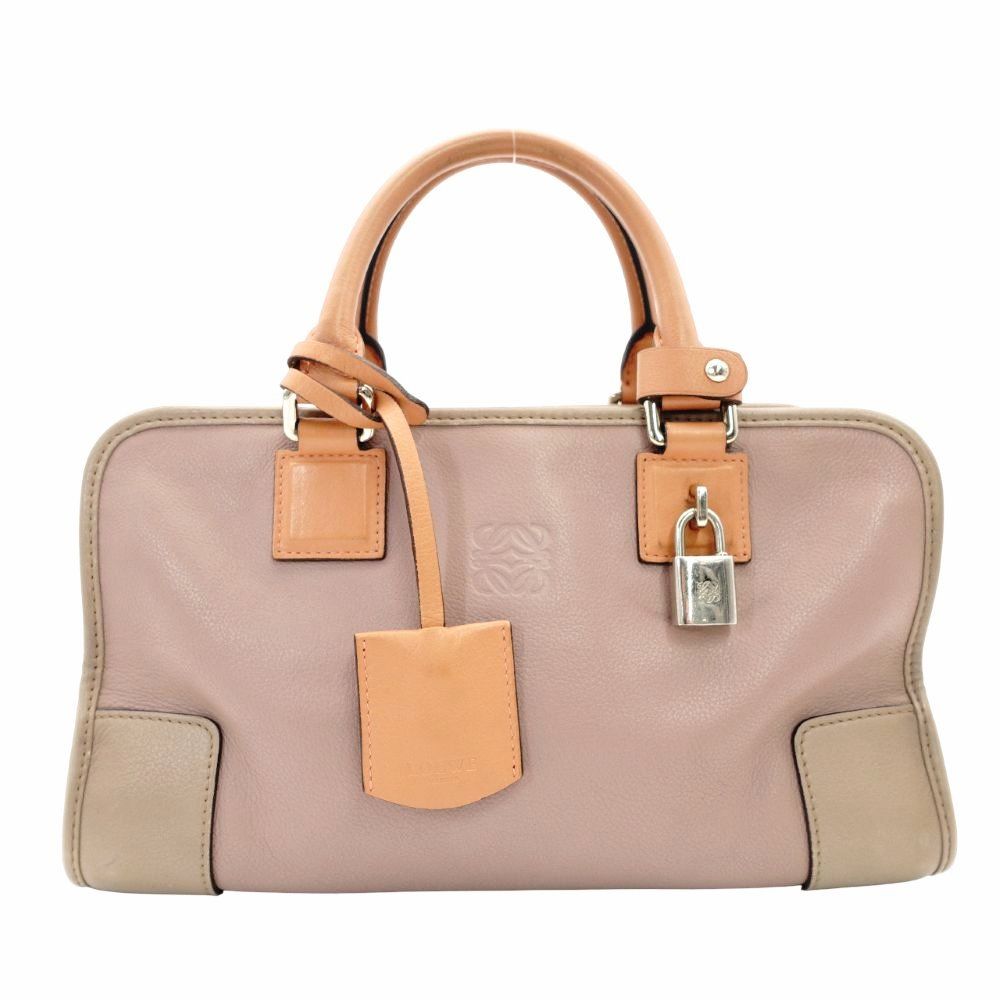 ロエベ LOEWE アマソナ28 ハンドバッグ ピンク ベージュ オレンジ レザー ロゴ シルバー金具 7 11 607