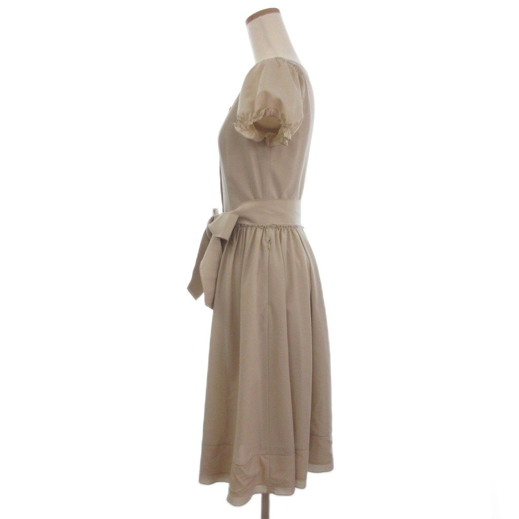 【中古】フォクシーニューヨーク ワンピース パフスリーブ 半袖 フレア ひざ丈 24075-SPSAN206 リボン 40 ベージュ フォクシーニューヨーク FOXEY NEW YORK ワンピース パフスリーブ 半袖