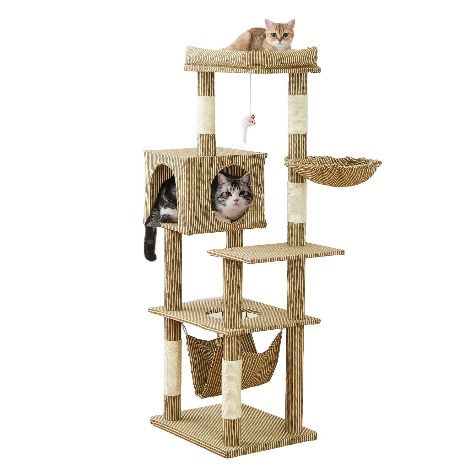 AIFY キャットタワー 据え置き スリム 大型猫 中型 小型 ミニ 多頭飼い ハンモック おしゃれ かわいい 爪とぎ おもちゃ 猫タワー ねこ 爪研ぎ 麻紐 子猫 シニア 省スペース コンパクト ファブリック素材 オールシーズン 年中使える 140 cm …