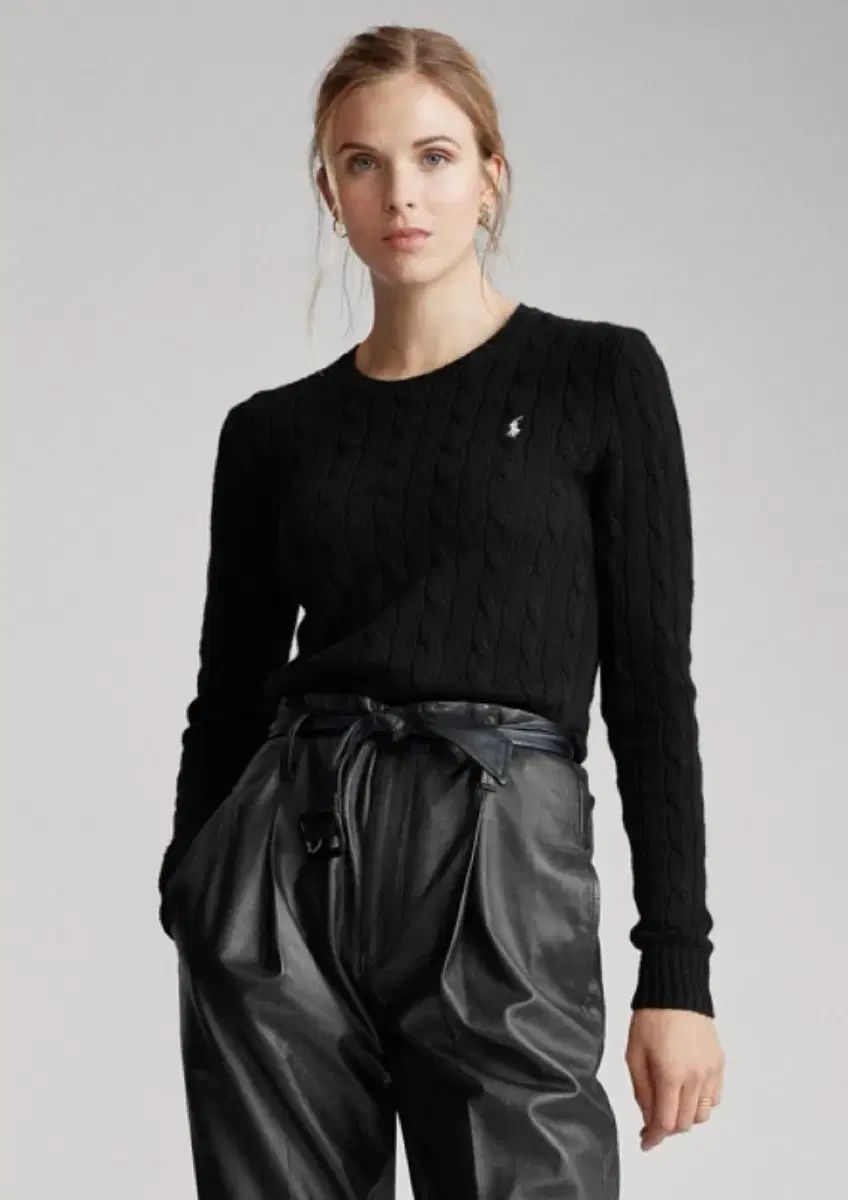 ポロ ウィメンズ ケーブル ウール クルーネック セーター ブラック M