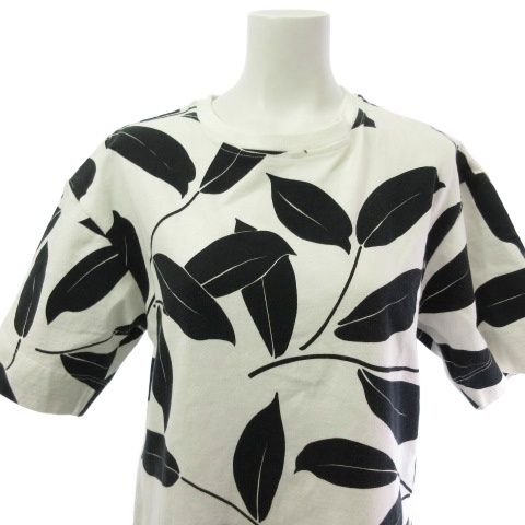 マルニ MARNI ワンピース ロング リーフ柄 半袖 白黒 ホワイト ブラック 36 