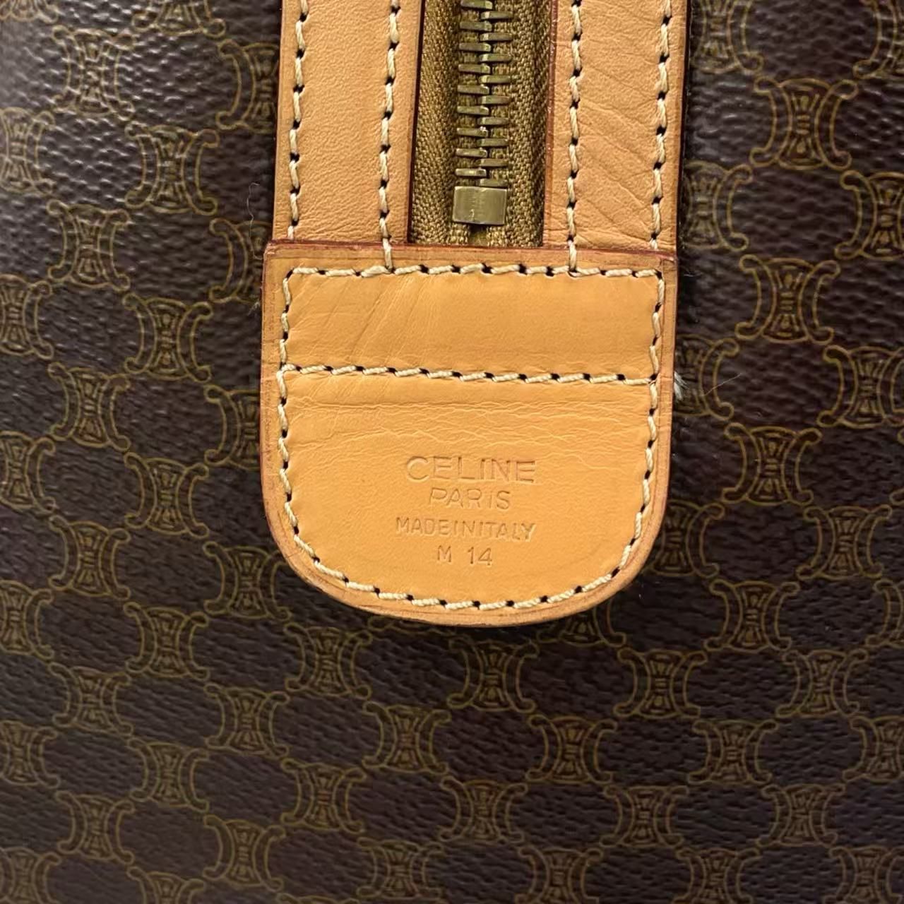 CELINE マカダム柄 レザー×PVC ブラウン×ライトブラウン ボストン