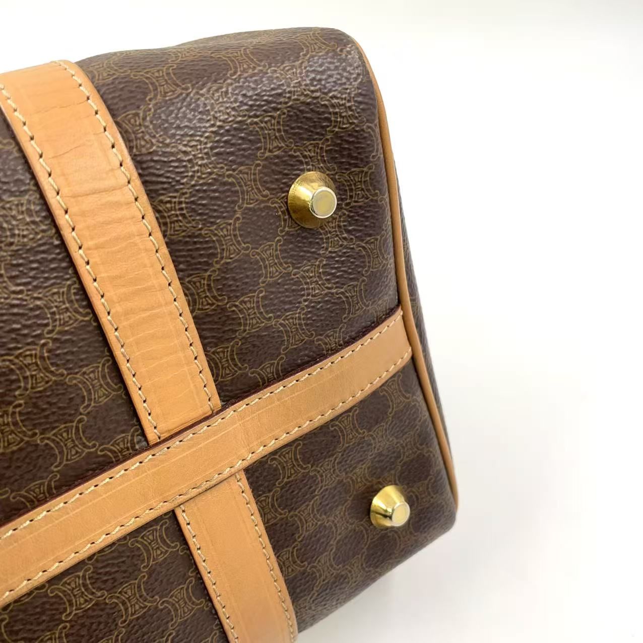 CELINE マカダム柄 レザー×PVC ブラウン×ライトブラウン ボストン