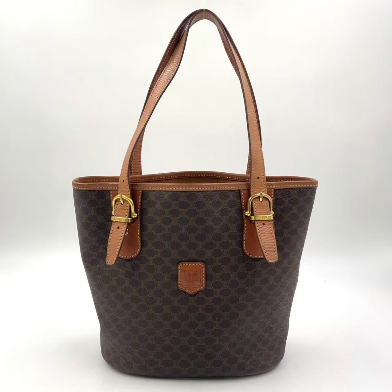 CELINE マカダム柄 レザー×PVC ブラウン×ライトブラウン トートバッグ