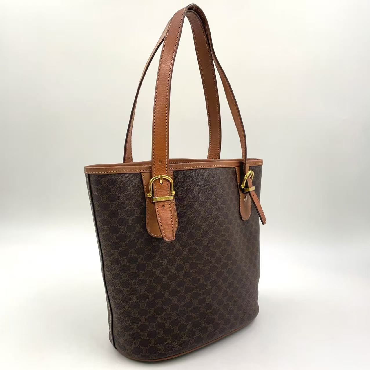 CELINE マカダム柄 レザー×PVC ブラウン×ライトブラウン トートバッグ