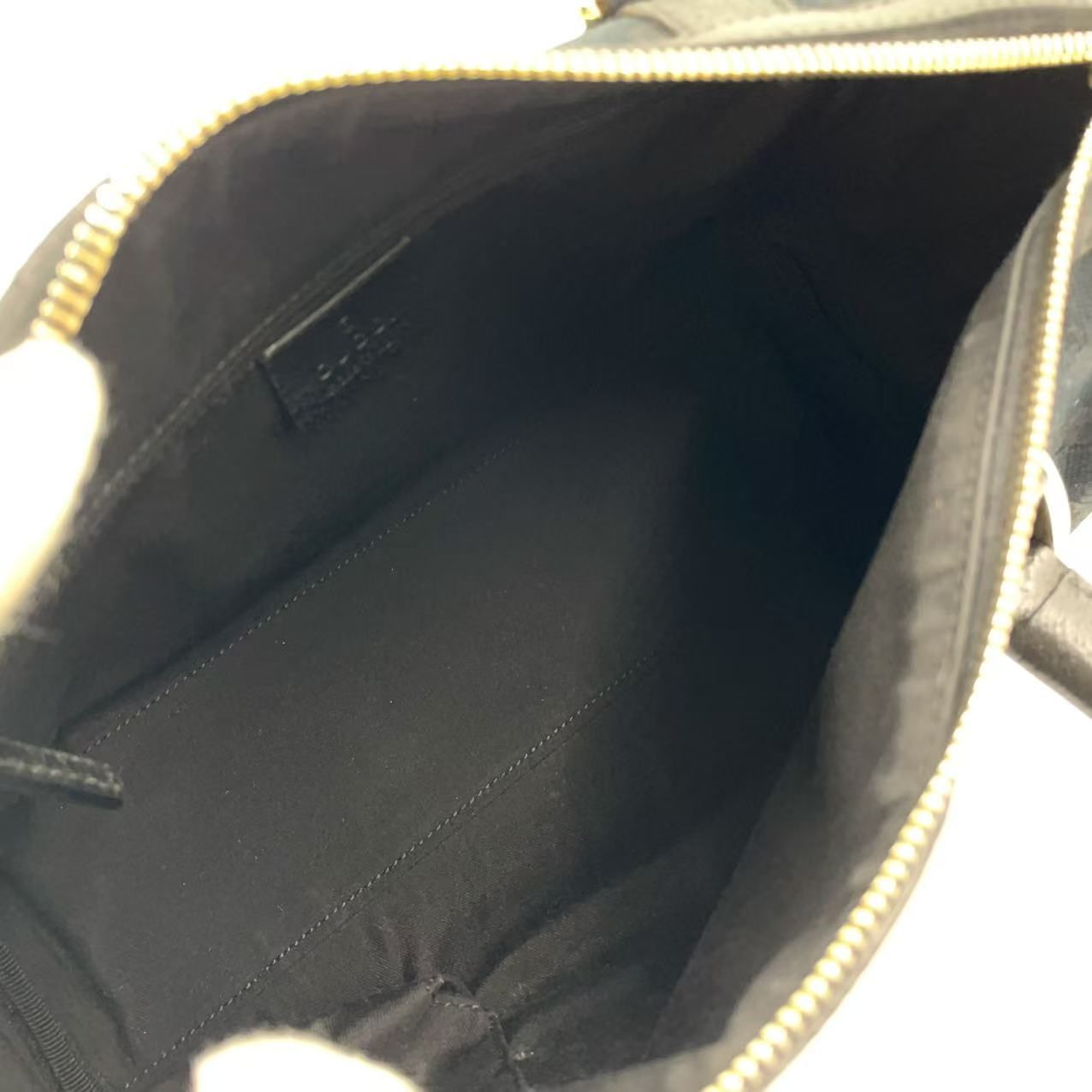 GUCCI アビー レザー×キャンバス ブラック ハンドバッグ ゴールド