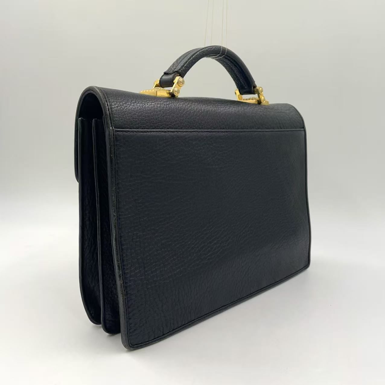 Versace サンバースト メデューサ レザー ブラック ビジネスバッグ