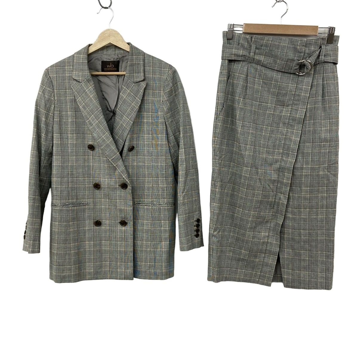 wb ダブリュービー スカートスーツ レディース 黒 白 マルチ チェック柄