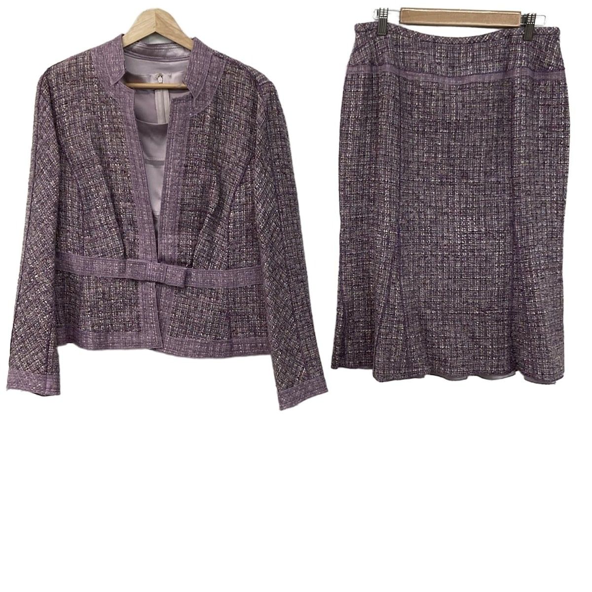 Leilian レリアン スカートスーツ レディース - ライトパープル×白×マルチ ツイード