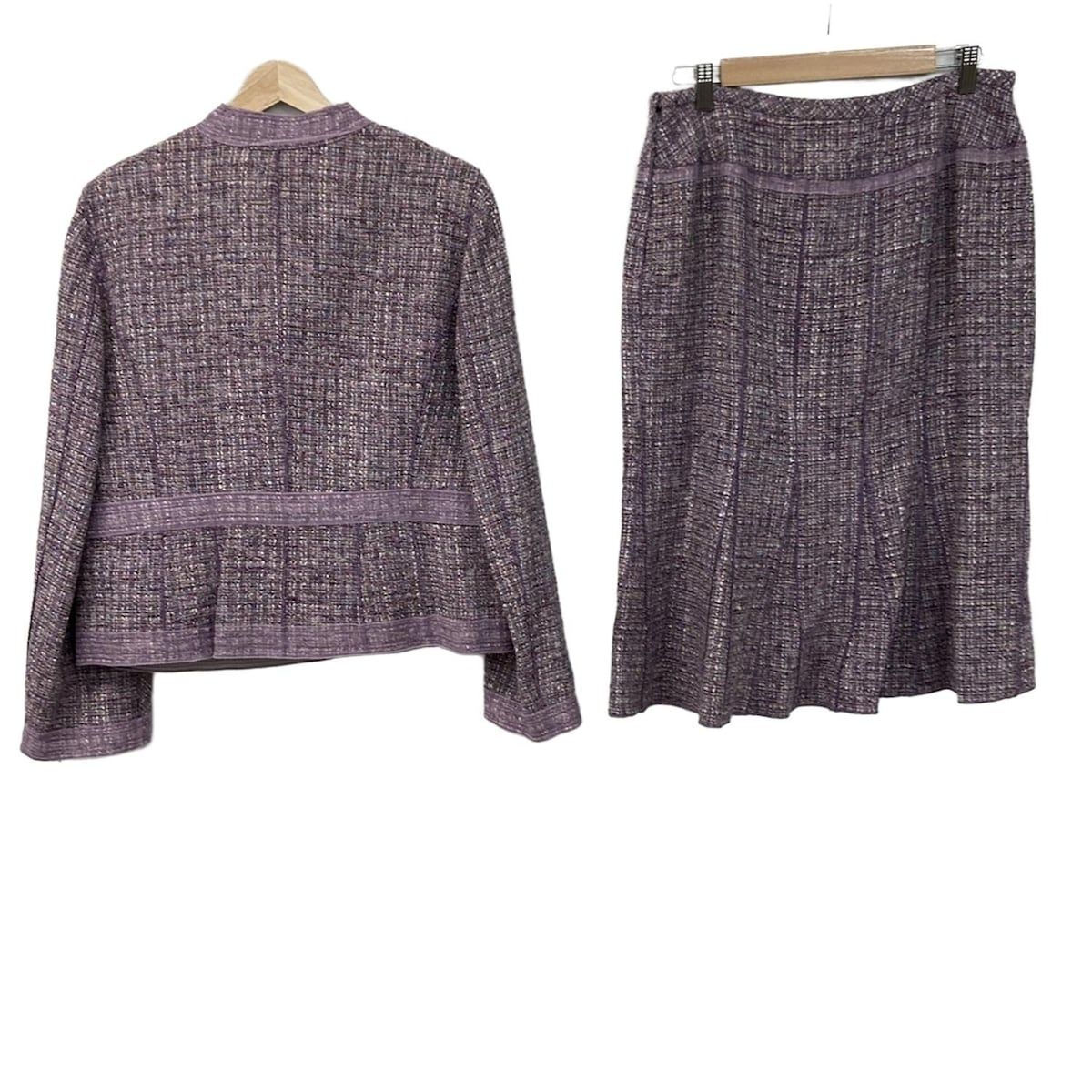 Leilian レリアン スカートスーツ レディース - ライトパープル×白×マルチ ツイード