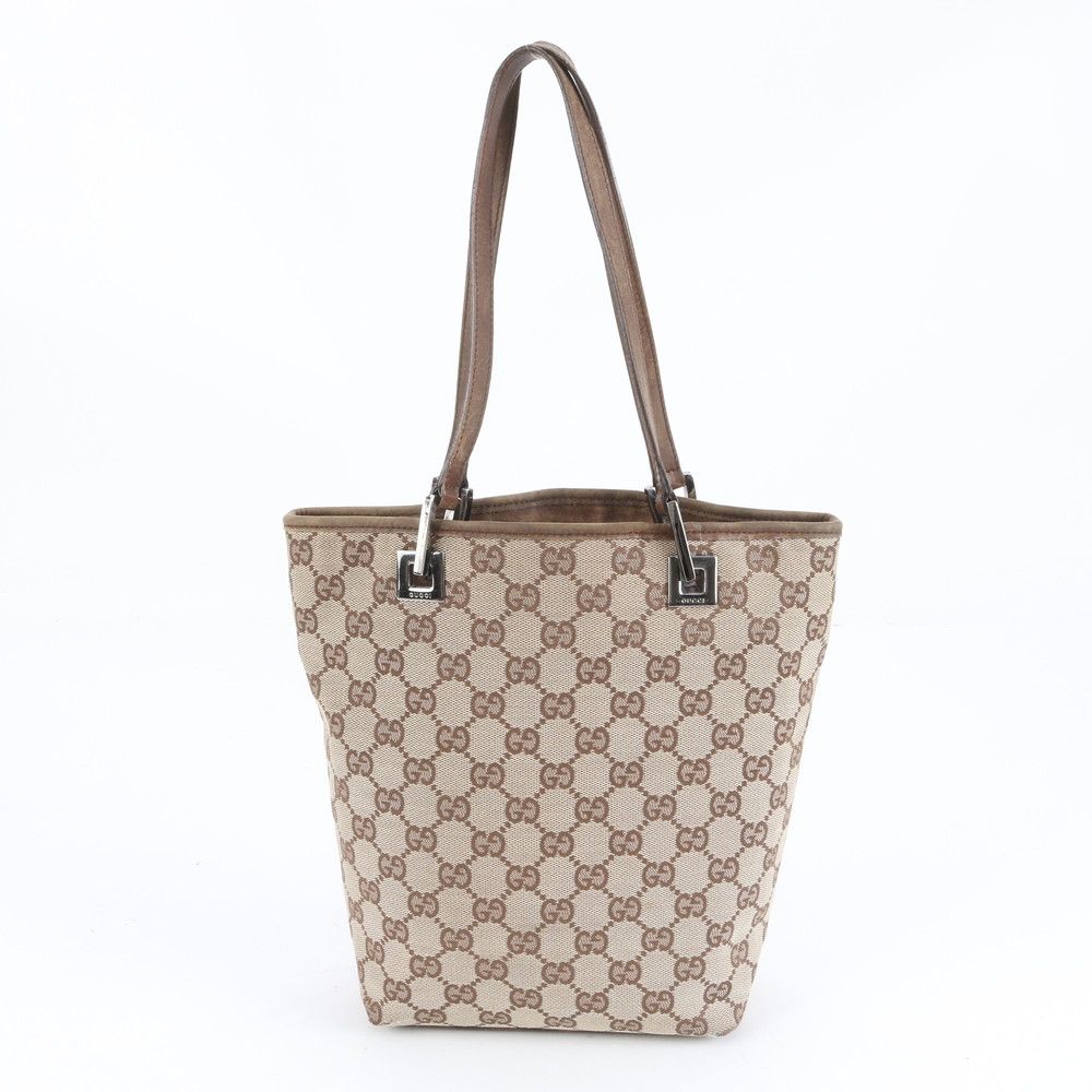 美品 GUCCI トートバッグ キャンバス GG柄 ブラウン レザーハンドル 美品 グッチ GG キャンバス 31244 レザー トート バッグ 肩掛け