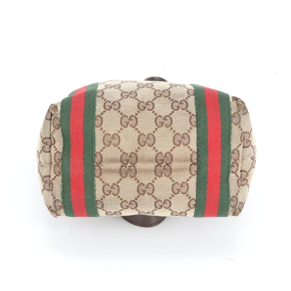 美品 グッチ GG キャンバス シェリー ライン チャーム付 レザー トート