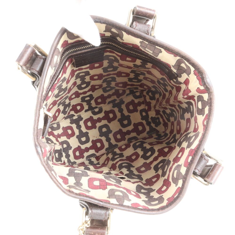 美品 グッチ GG キャンバス シェリー ライン チャーム付 レザー トート