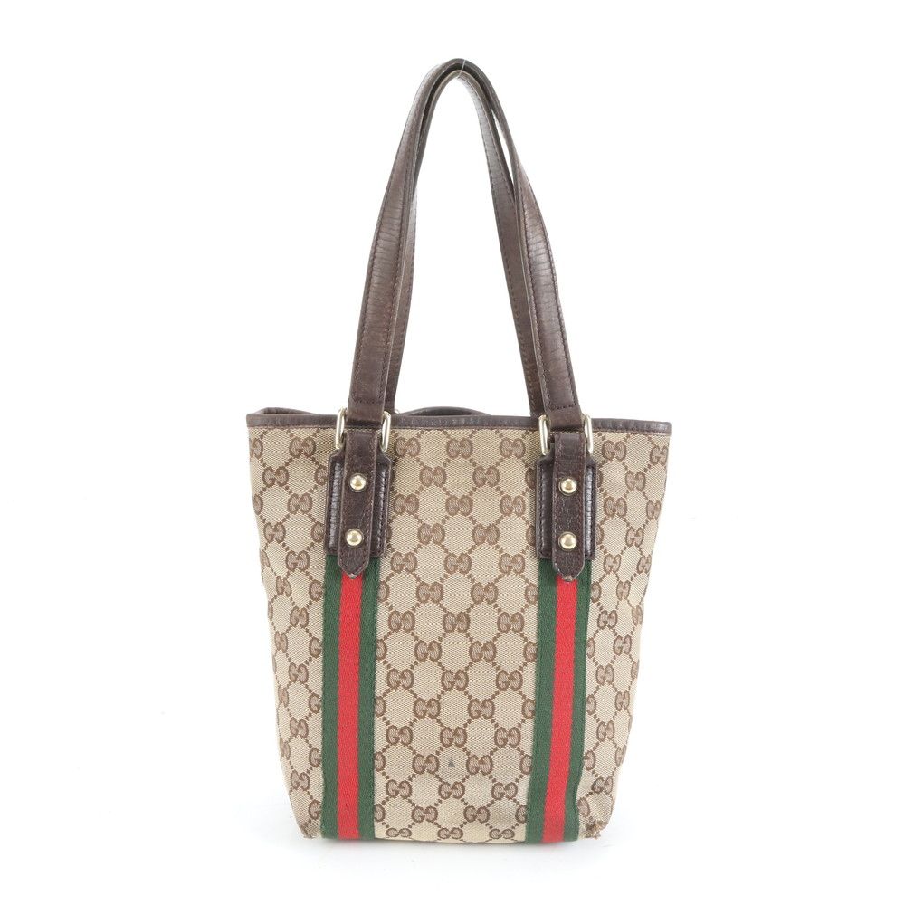 高級＊グッチ トートバッグ シェリーライン GG キャンバス レザー チャーム 美品 グッチ GG キャンバス シェリー ライン チャーム付 レザー トート