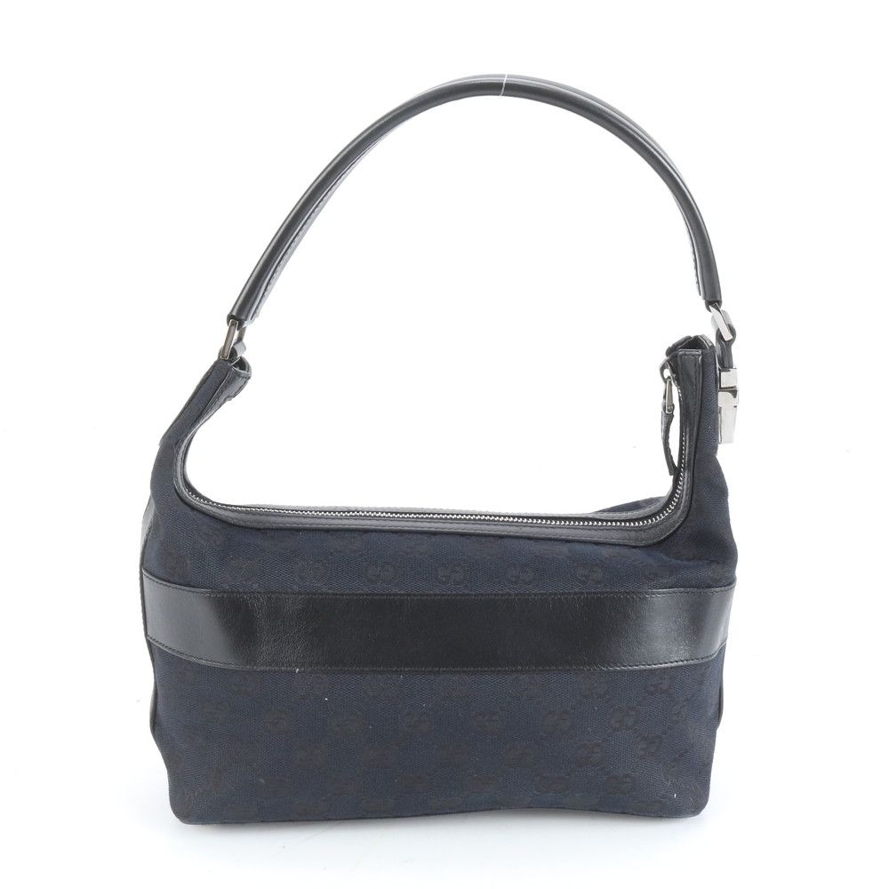 q37【極美品】グッチ　GGキャンバス レザー　ブラック　ショルダーバッグ. 極美品 グッチ GG キャンバス レザー ショルダーバッグ 肩掛け ワン