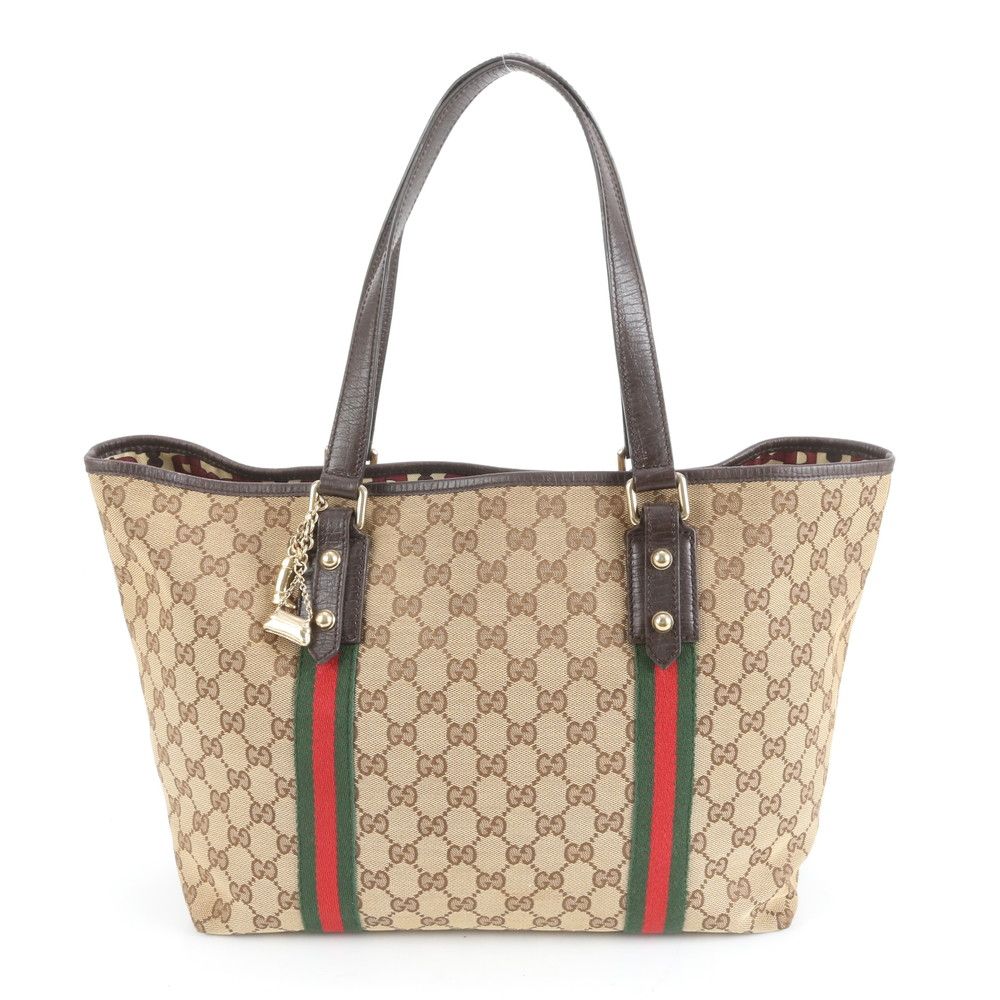 【美品】GUCCI GGパターン トートバッグ　 キャンパス　レザー　シェリー 極美品 グッチ GG キャンバス シェリー ライン チャーム付 レザー