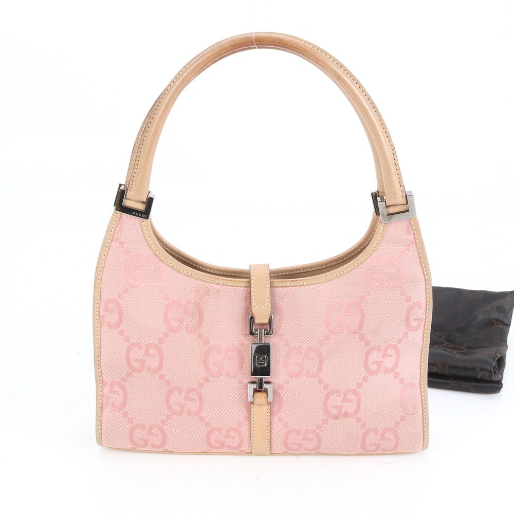 美品 グッチ GG キャンバス ジャッキー レザー トート バッグ ハンド