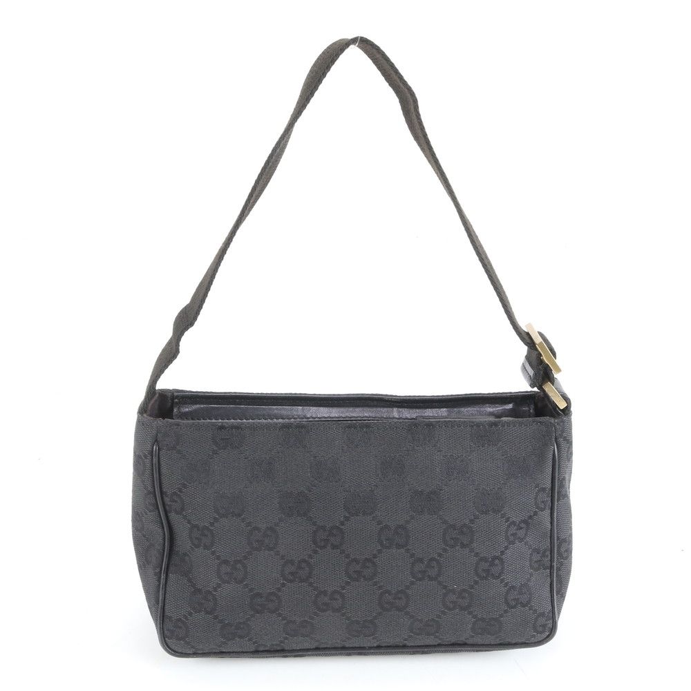 美品 グッチ アクセサリーポーチ ブラック キャンバス GG柄 レディース 美品/GUCCI グッチ アクセサリーポーチ GG ブラック キャンバス レザー