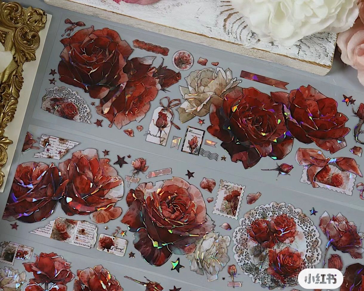 2510165 静謐薔薇 海外マスキングテープ巻き売り フラワー花 - メルカリ