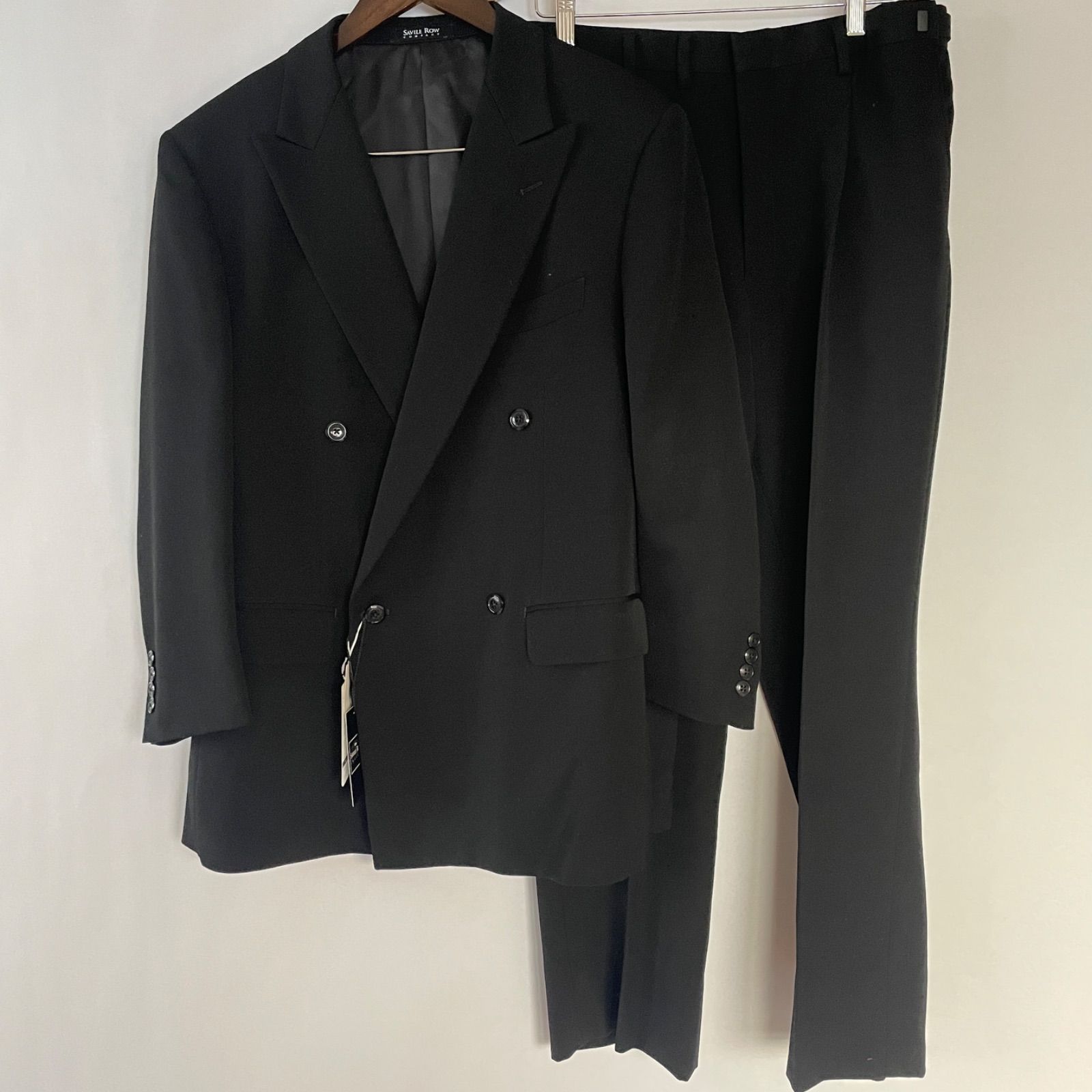 Savile Row カシミヤ混 ドーメル メンズ ダブル スーツ セットアップ BE 5 ブラックフォーマル ウール