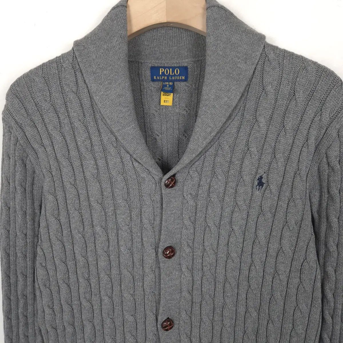 90-95 ポロ ラルフローレン グレー ケーブル ショールカラー コットン