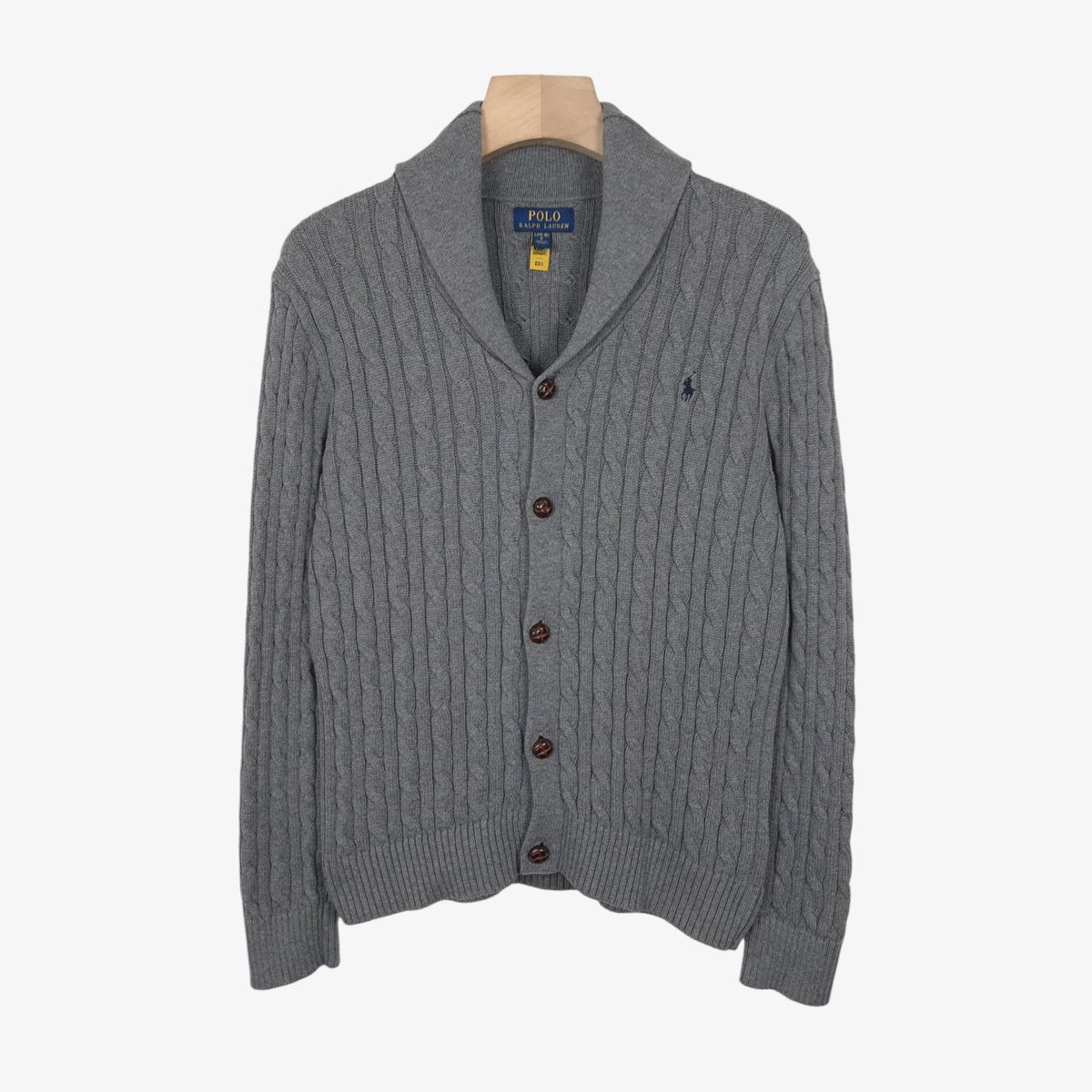 90-95 ポロ ラルフローレン グレー ケーブル ショールカラー コットン