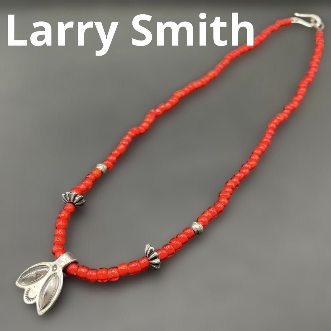 Larry Smith ビーズチェーンネックレス53cm レッド赤ビーズ/シルバー