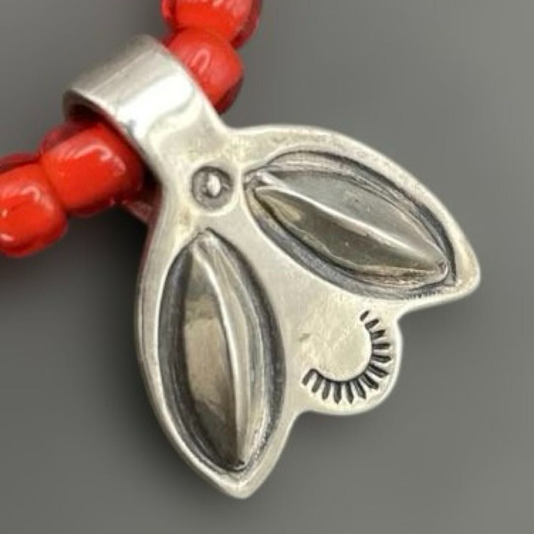 Larry Smith ビーズチェーンネックレス53cm レッド赤ビーズ/シルバー