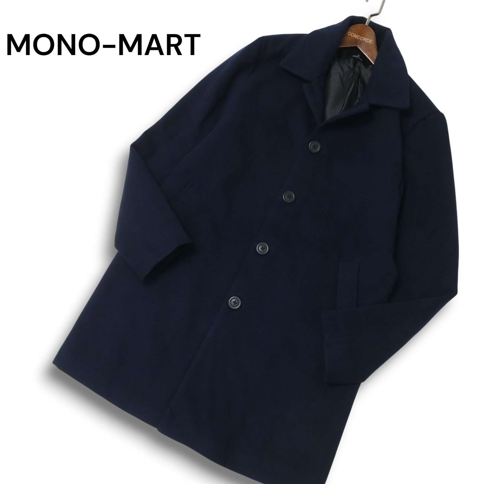 MONO-MART モノマート 秋冬 ウールライク ステンカラー コート Sz.M メンズ 紺 ネイビー