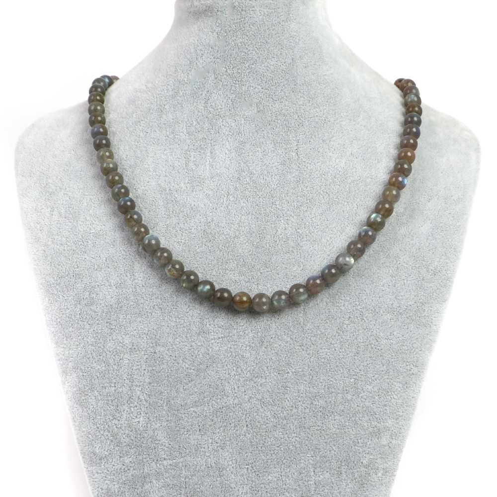 シンプルストーンネックレスラブラドライト 濃いめ 丸玉 8 mm 天然石ビーズパワーストーン