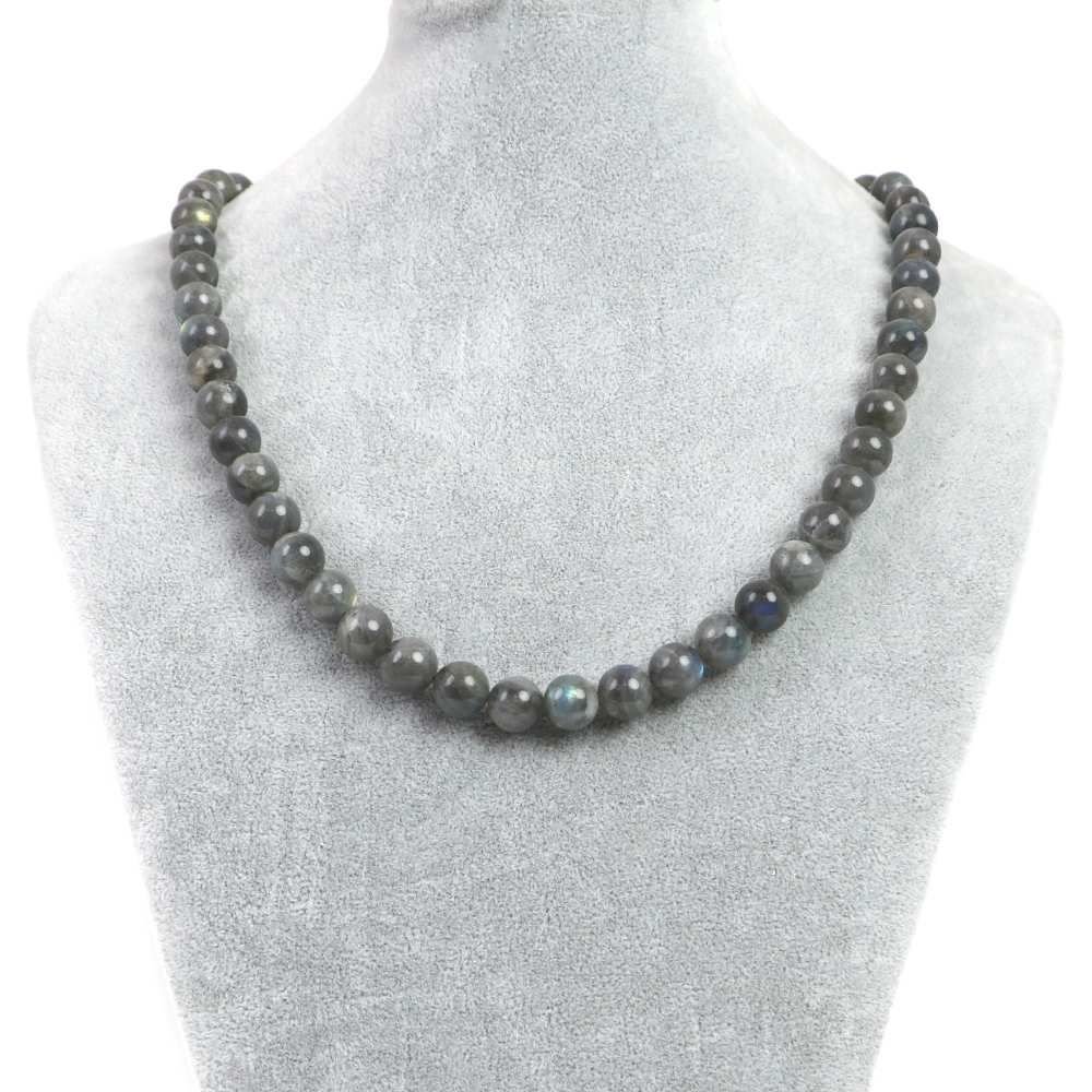 シンプルストーンネックレスラブラドライト 濃いめ 丸玉 10 mm 天然石ビーズパワーストーン