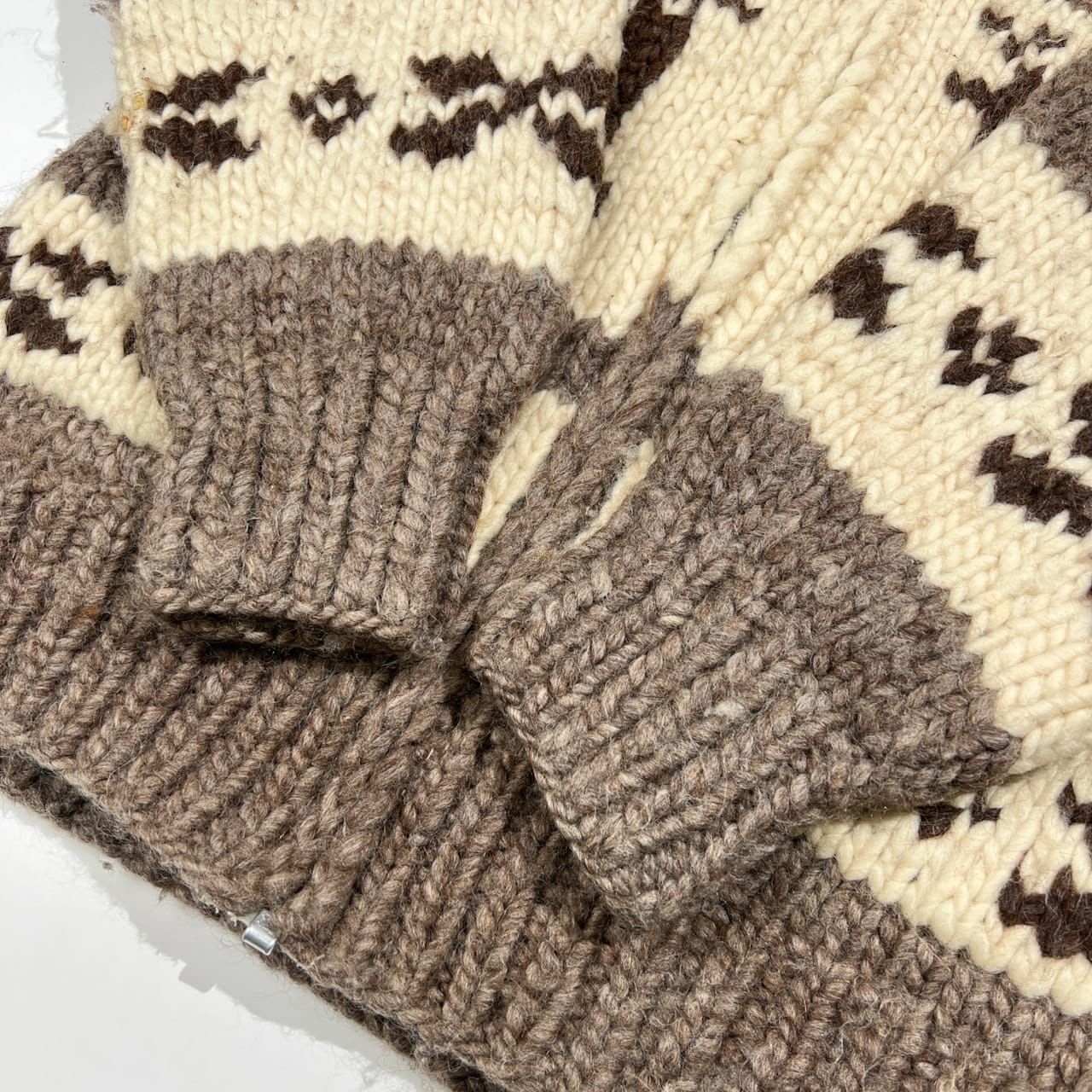 カナダ製 超肉厚】カウチンニット フルジップ トナカイ ブラウン L