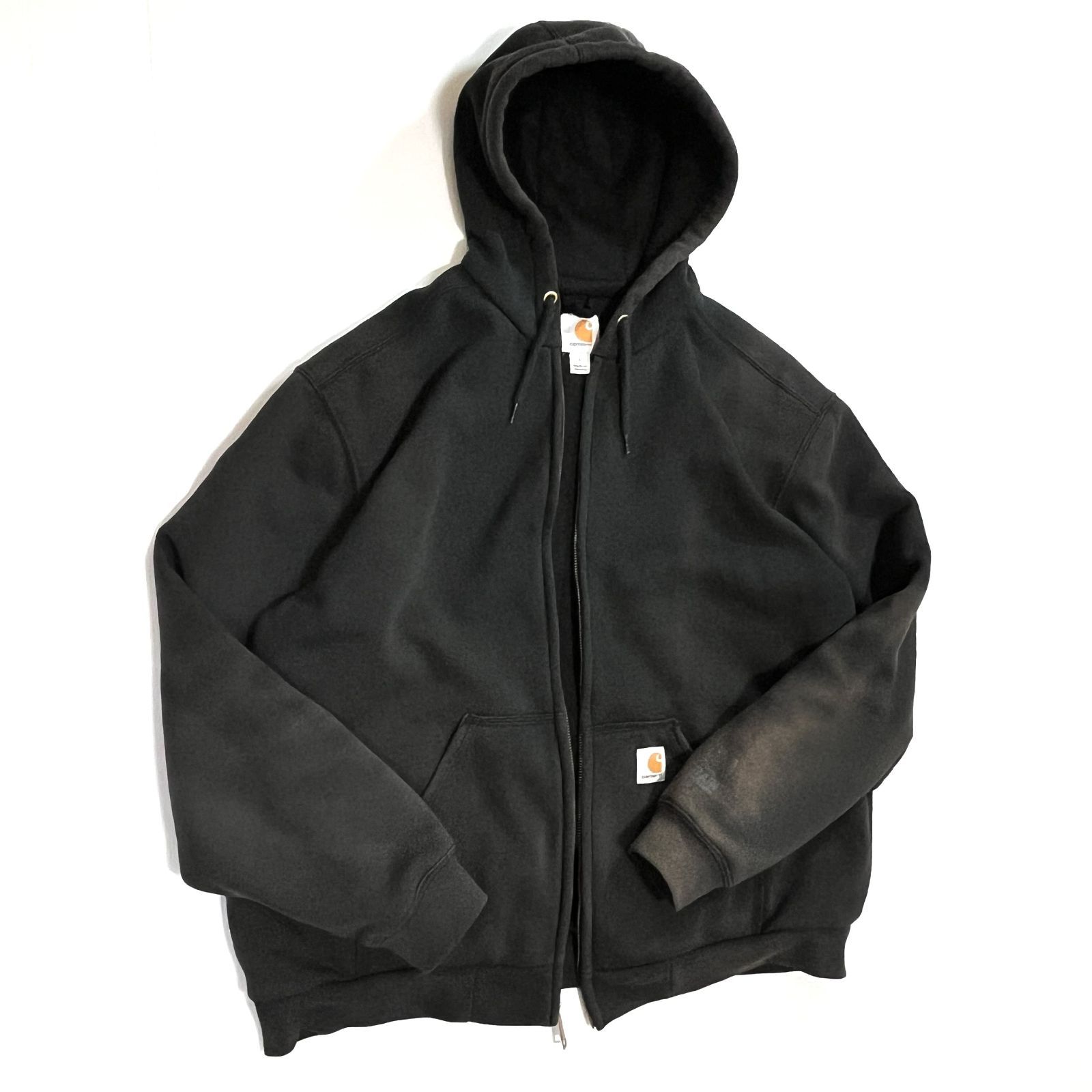 希少■カーハート 【L】アクティブジャケット スウェット パーカー フェード 極上フェード Carhartt カーハート L BLK ブラック ジップアップ 裏