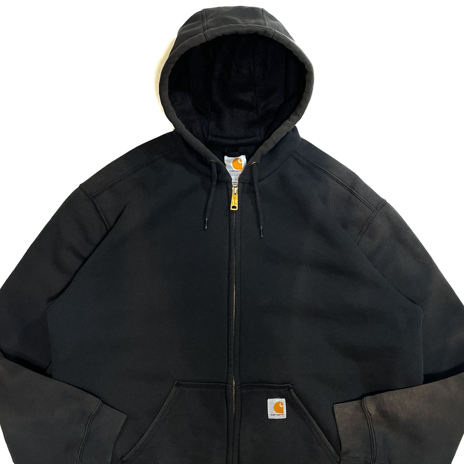 Carhartt 黒 ジッパー付きフードパーカーフェード 極上フェード Carhartt カーハート L BLK ブラック ジップアップ 裏