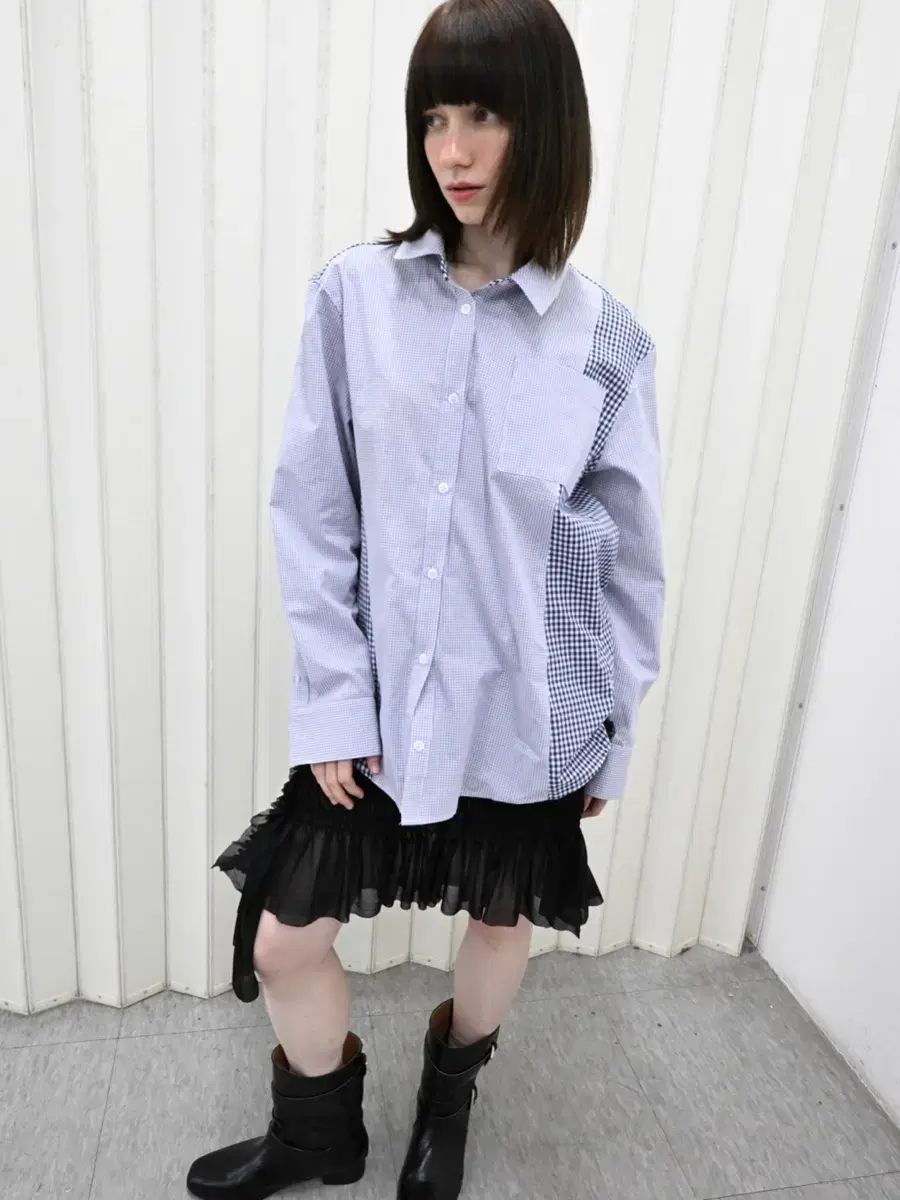 販売 45R プチデニムのカットワーク刺繍スモックブラウス45rpm