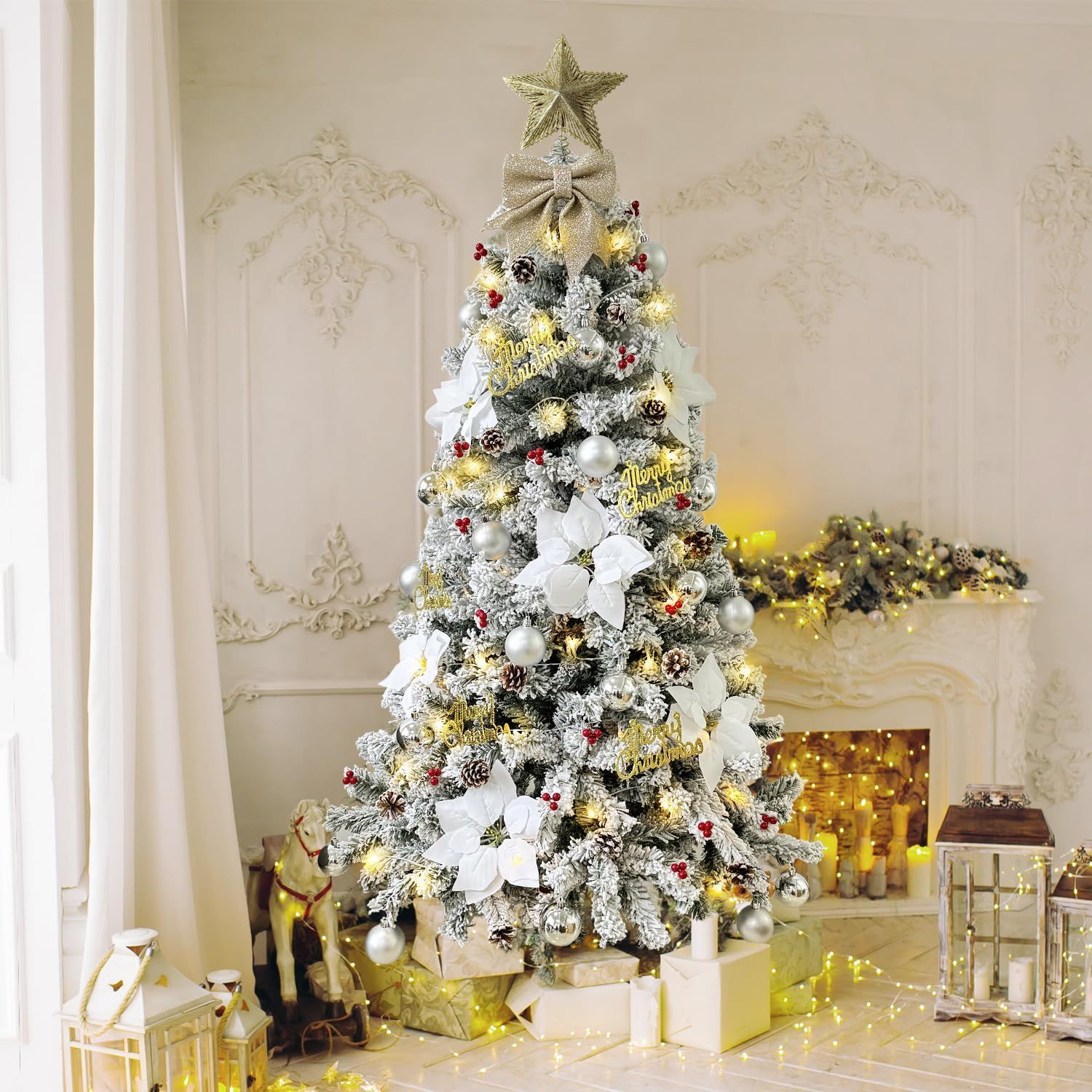 数量 ゴージャスな ツリー おしゃれ 組立簡単 日本語説明書 イルミネーション 北欧風 豪華オーナメントセット 手袋付き 白 高濃密度 tree Christmas 120 cm 8 m LED電飾付き 8種類の点灯モード タ