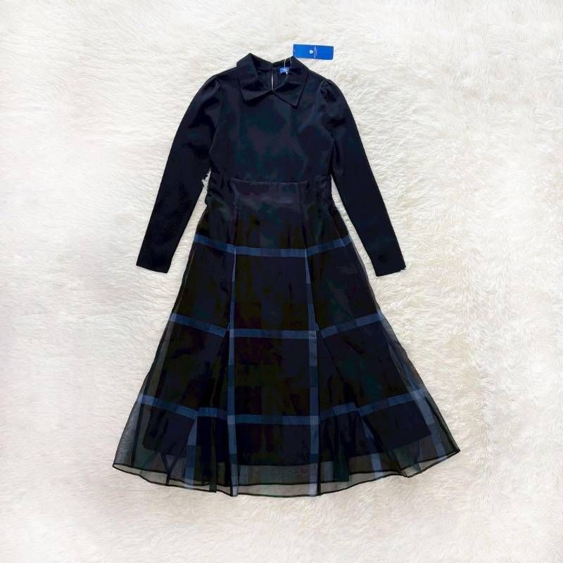 【未使用】ブルーレーベル ワンピース チェック オーガンジー ネイビー 38 タグ付き・未使用品】 ブルーレーベル クレストブリッジ ワンピース