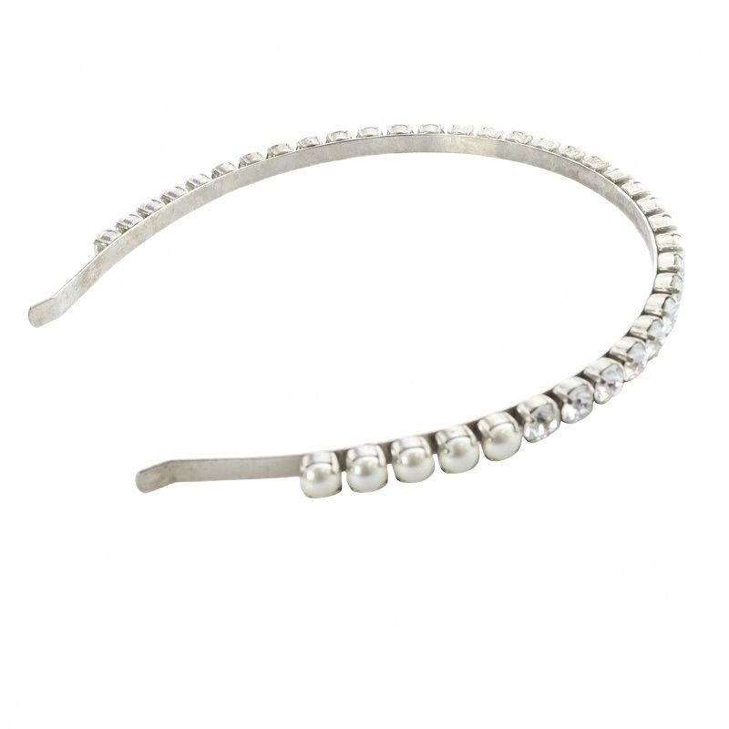 ミュウミュウ miumiu フェイクパール ラインストーンモチーフ カチューシャ シルバー色 5 JH 004