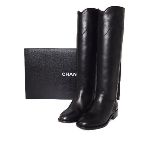 シャネル CHANEL ロングブーツ ココマーク レザー 36 黒 ブラック ☆AA