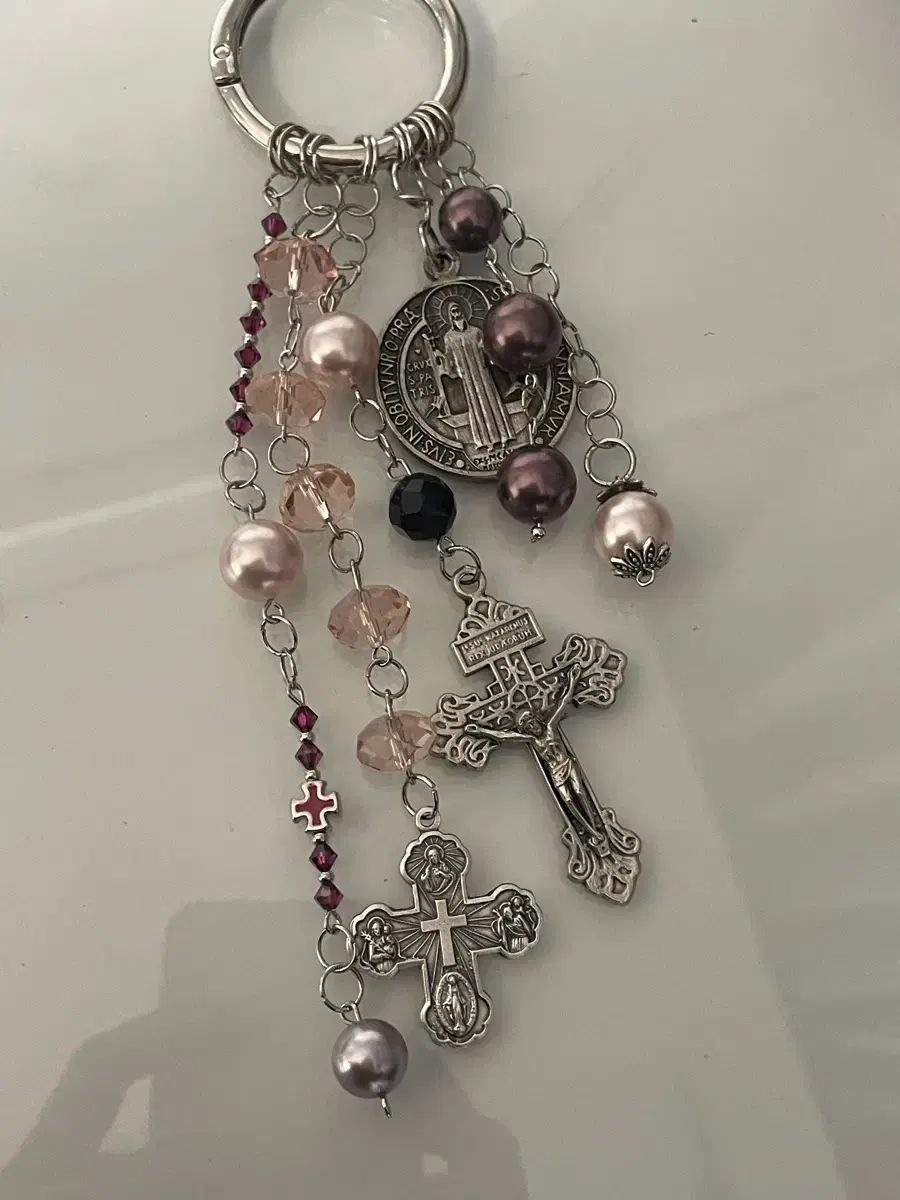 十字架 念珠 キーホルダー ハンドメイド ヴィンテージ SWAROVSKI スワロフスキー