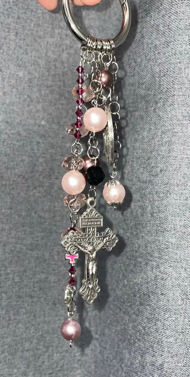 十字架 念珠 キーホルダー ハンドメイド ヴィンテージ SWAROVSKI スワロフスキー