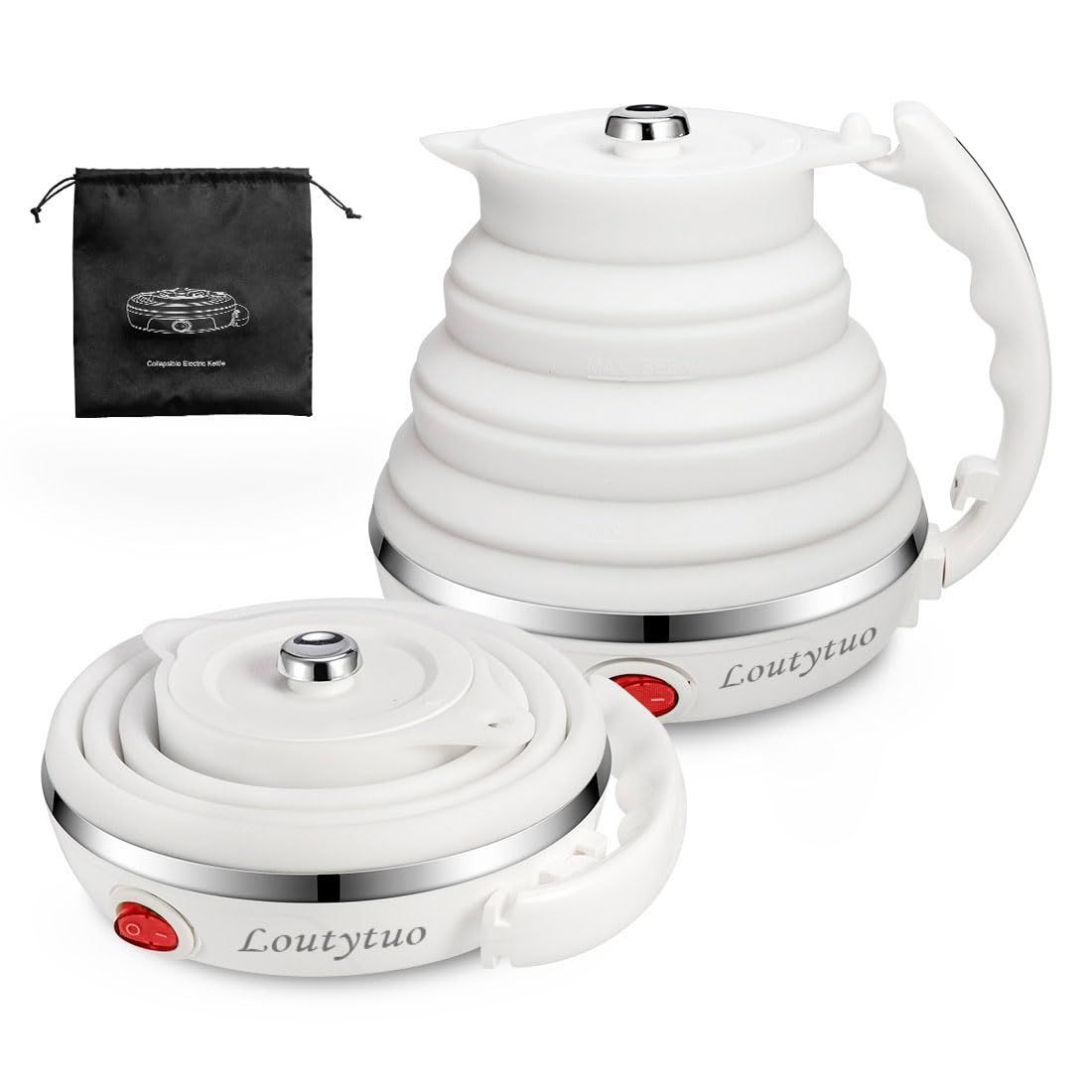 超薄型アップグレードされたシリコーン旅行折り畳み式電気ポータブルケトル 折り畳み式湯沸かし器分離 な電源コード100 V 555 ML 沸騰ドライ保護 ホワイト